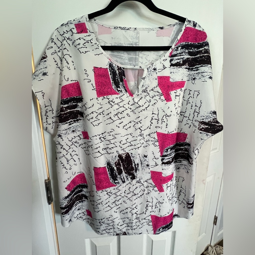 SHEIN Pink and Black Abstract Blouse
